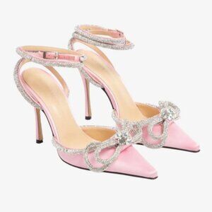 MACH & MACH Double Bow Crystal-Embellished Satin Pumps